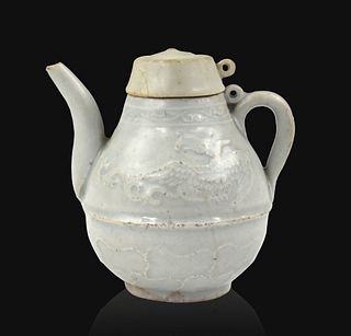 Chinese Qingbai Glazed Covered Ewer, Yuan Dynasty