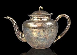 Chinese Export Sterling Silver Teapot,Qing Dynasty