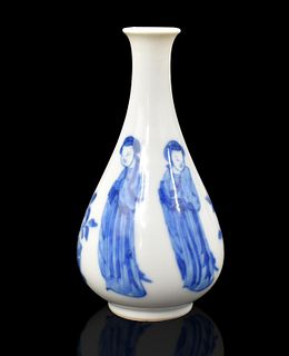 Chinese Blue & White Vase w/ Lady, Kangxi Period