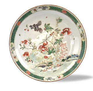 Chinese Famille Verte Floral Charger, 18th C.