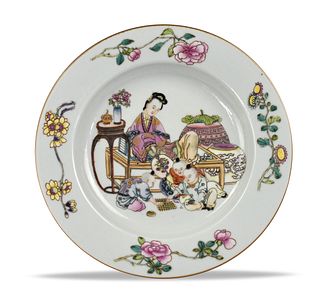 Chinese Famille Rose "Figural"Plate, 18th C.
