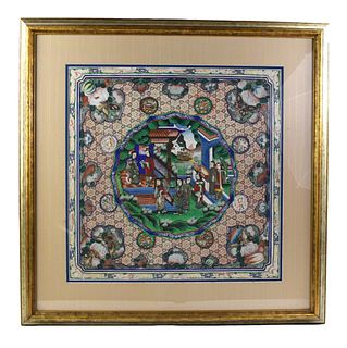 Framed Chinese Canton Embroidery &Painting,Qing D.
