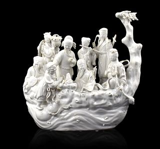 Chinese Blanc De Chine 8 Immortals on Boat