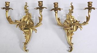 Pair of Rococo-Style Gilt Metal Wall Candelabra