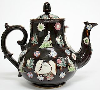 19th C. Large Bargeware/Measham Brown Teapot