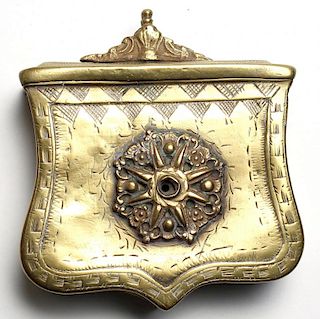 18th-C Continental Etched Gilt Brass Cartridge Box