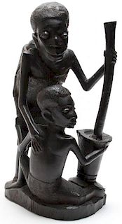 African Carved Sculpture of Three Figures