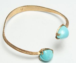 14K Gold & Carved Turquoise Modernist Bracelet