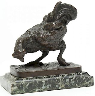 Small Bronze Animalier Sculpture of a Chicken