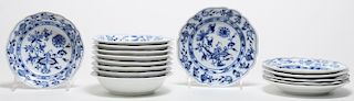 15 Meissen Porcelain "Blue Onion" Plates & Bowls