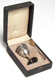 Lutz & Weiss German Silver Cased Egg Cup & Spoon