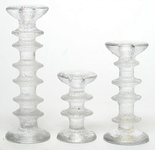 3 Iittala Mid-Century Finnish Glass Candlesticks