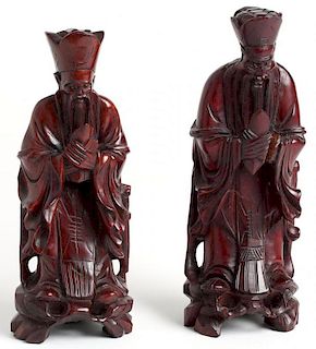 Pair of Chinese Carved Hardwood Deities