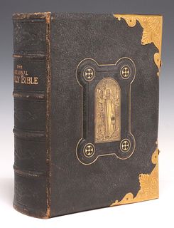 ANTIQUE ENGLISH LEATHER & BRASS BOUND HOLY BIBLE