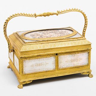 Charles X Ormolu-Mounted Etched Mother-of-Pearl Music Box and Necessaire 