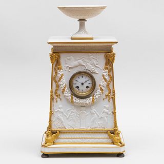 Sevres Style Bisque Porcelain Mantle Clock, After a Design by Charles Percier