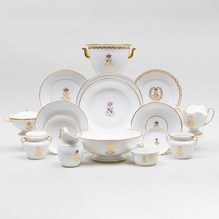 Assembled Sevres Napoleonic Gilt Decorated Porcelain Part Service