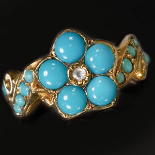 VICTORIAN TURQUOISE AND DIAMOND FLORAL CLUSTER RING