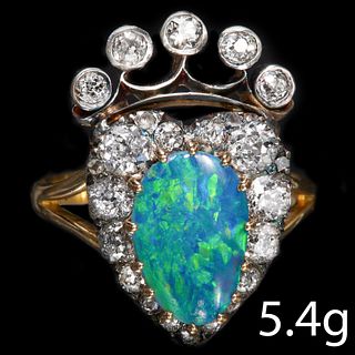 OPAL AND DIAMOND CROWNED HEART CLUSTER RING, 