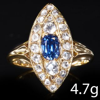 EDWARDIAN MARQUISE  SAPPHIRE AND DIAMOND RING
