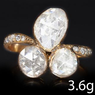 ANTIQUE DIAMOND TREFOIL RING,
High carat gold.