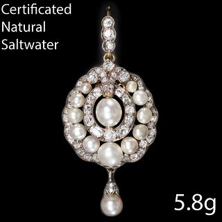 ANTIQUE CERTIFICATED NATURAL PEARL AND DIAMOND PENDAN