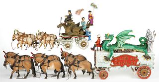 "THE GOLDEN AGE OF CHIVALRY" AMERICAN FOLK ART DRAGON WAGON / TRAIN CARVING