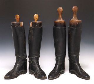 (2 PR) ENGLISH BLACK LEATHER RIDING BOOTS WITH TREES