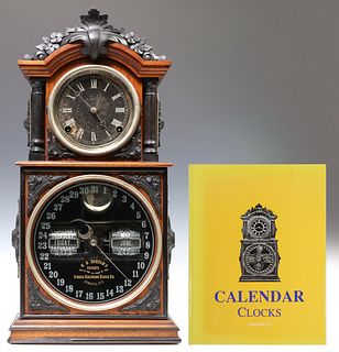(2) AMERICAN ITHACA DOUBLE DIAL PARLOR CLOCK WITH PATENT CALENDAR MECHANISM