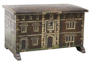 LARGE ENGLISH PAINT-DECORATED HOUSE FACADE WORK BOX