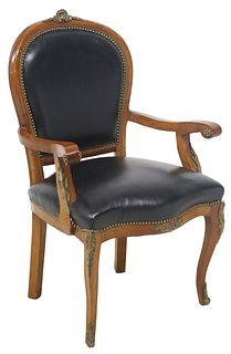 LOUIS XV STYLE BLACK UPHOLSTERED ARMCHAIR/ FAUTEUIL