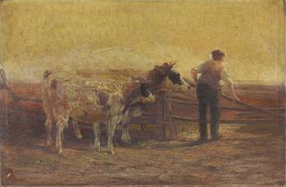WALKER, Horatio. Oil on Canvas. Farmer with Cattle