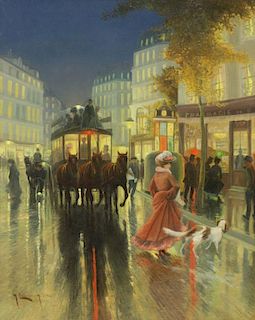 COULY, M. J. Oil on Canvas. View of Paris by Night