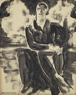 SPRINCHORN, Carl. Ink on Paper. Seated Woman.