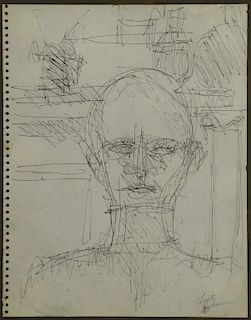 JOHNSON, Lester. Ink on Sketch Paper. Drawing of a