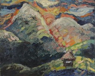 Signed 1965 Expressionist Oil on Canvas Landscape.