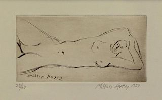 AVERY, Milton. Drypoint Etching. "Nude Reclining"
