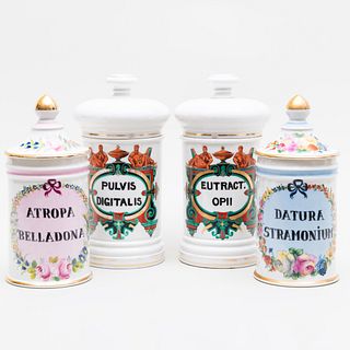 Two Pairs of Porcelain Apothecary Jars