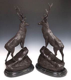 (2) AFTER JULES MOIGNIEZ PATINATED BRONZE STAGS