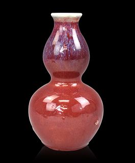 Chinese Red Flambe Glazed Gourd Vase, 18th C.