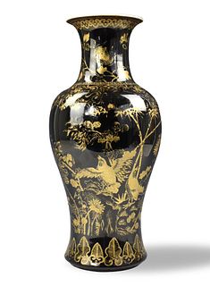 Large Chinese Gilt Mirror Black Glazed Vase,19th C