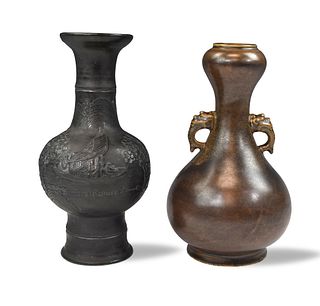 2 Chinese Porcealin Bronw Glazed Vase, 18/19th C.