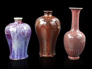 Group of 3 Chinese Monochrome Glazed Vase