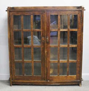 Stickley 2 Door Oak Bookcase with Glass Fronts.