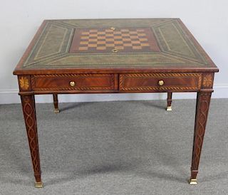 Maitland Smith Signed Leather Top Game Table.