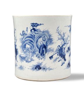 Large Chinese Blue & White"Elephant Wash"Brushpot