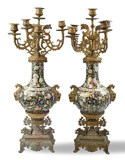 Pair Chinese Cloisonne Candlelabra w/French Ormolu