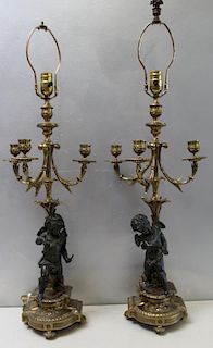 Pair of Gilt and Patinated Bronze Putti Form