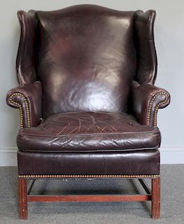 Leather Upholstered Wing Back  Arm Chair.