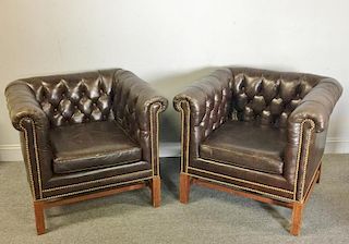 Pair of Leather Chesterfield Style Club Chairs.
